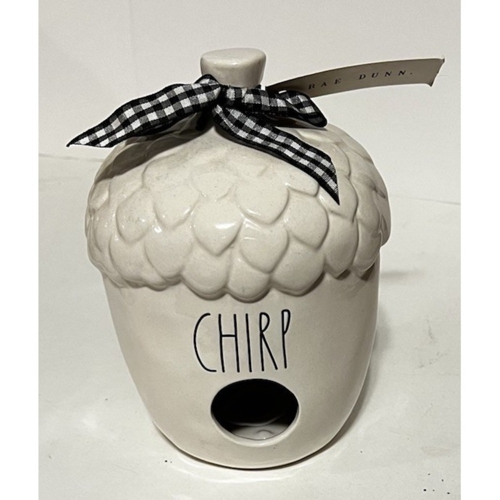 Rae Dunn Chirp Acorn BirdHouse With Checkered Ribbon